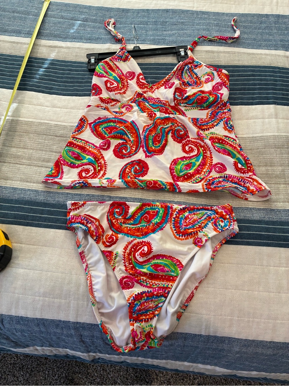 VENUS White Tankini Set with Red, Green and Blue Paisley Print